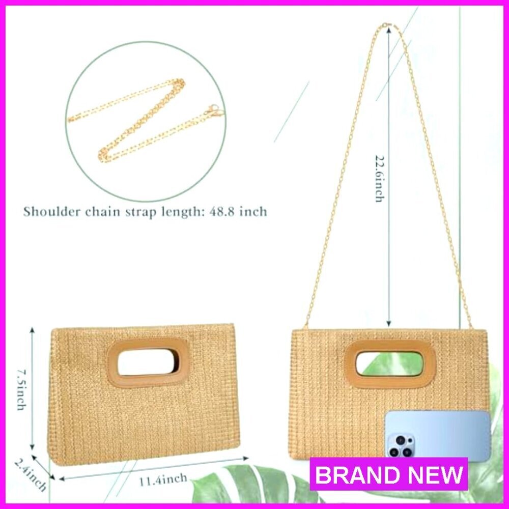 Top Handle Clutch Handbag Elegant Evening Purse with Gold Chain Adjustable Strap - Picture 7 of 8